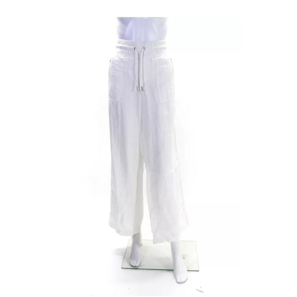 Athleta‎ Women's Elastic Drawstring Waist Wide Leg Linen Pant White Size 4